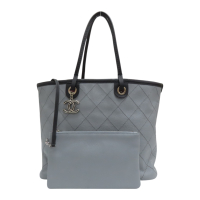 【二手名牌BRAND OFF】CHANEL 香奈兒 灰色 牛皮 托特包 肩背包 無卡