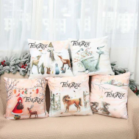 FENGRISE Christmas Elk Tree Cushion Cover Pillow shams Merry Christmas Decor For Home Xmas Navidad Natal Gifts Cristmas New Year