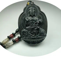 Koraba Fine Jewelry Clin-kk Natural Obsidian Kwan-yin Sit Elephant Guan Yin Kwan-yin Boddhisattva Pendant Necklace Free Shipping