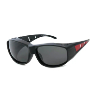 【SUNS】台灣製偏光太陽眼鏡 紅框經典灰鏡片 墨鏡 抗UV400/可套鏡(防眩光/遮陽/眼鏡族首選)