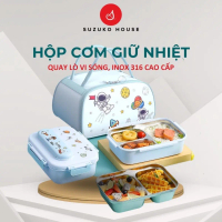 Hộp cơm giữ nhiệt inox cao cấp 2, 3 ngăn SUZUKO HOUSE, hộp cơm trưa quay lò vi sóng dễ thương đựng c