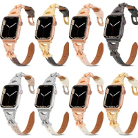 Fran-16c Applicable to Apple applewatch5/6/7/8/SE leather butterfly jewelry women's metal strap 38 40 41 42 44 45mm strap