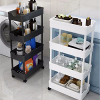 3 4-Tier Rolling Utility Cart Storage Shelves Multifunction Storage Trolley Cart with Wheels Easy Assembly for Bathroom, Kitchen