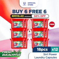 (Buy 6 Free 6) Breeze 5in1 Capsule Detergent Fresh Eucalyptus 18's