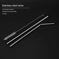 Stainless Steel Straw Set 6mm Wide Bent Pipe Elbow Straight Tubes Cleaner Brush For Adult Home Drinking Reusable Tableware