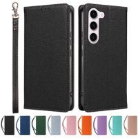 Flip PU Leather Cover for Samsung Galaxy S23 S21 S20 FE S24 S22 Plus Note 20 Ultra Wrist Strap Card Slot Holder Phone Case