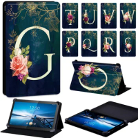 Universal Tablet Case for Lenovo Tab M10 Plus/Tab M10/M8/Tab E7/Tab P11 Case Adjustable Flower Letters Print Leather Stand Cover
