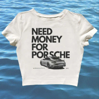 CROP TOP NEED MONEY FOR PORSCHE | BABY TEE GRUNGE | Y2K STYLE | KAOS MOBIL BALAP | BAJU CROP SLIM FI
