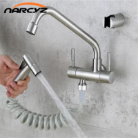 Kitchen Faucet 304 stainless steel Nickel into the wall cold faucet spray set bidet nozzle double control double faucet XT-181