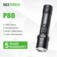 Nextorch P80 1300 Lumen Rechargeable Tactical Flashlight, LED Law Enforcement Outdoor Sports Fishing Camping Long Bright