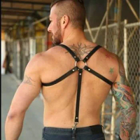 BDSM Gay Sexual Leather Harness Tops Fetish Men Body Bondage Cage Harness Belt Strap Erotic Gay Clothes for Adult Sex Rave