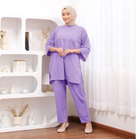 2UK ONESET POLOS JUMBO CELANA ATASAN OVERSIZE BASIC RATA baju karet wanita  setelan  kaos Melar Musl