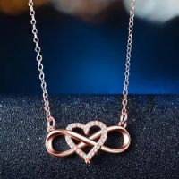 Exquisite Silver Color Infinity Heart Zircon Necklace Rose Gold Color White Crystal Stone Long Necklace Jewelry for Women