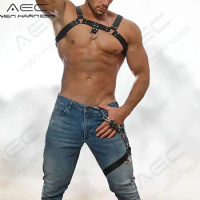 Male Lingerie Leather Harness Bondage Strap Men Adjustable Fetish Gay Sexual Body Chest Harness Belt Punk Rave Costumes for Sex