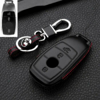 Leather Car Remote Key Case Cover Holder Key Chain Keyring For Mercedes-Benz W213 E200 E260 E300 E400 E63 Auto Accessories