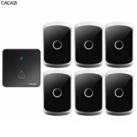 CACAZI Home Wireless Doorbell 300M Remote CR2032 Battery Waterproof 1 Transmitter 6 Receiver 60 Ring 0-110DB Chime US EU UK Plug