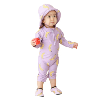 【Baby 童衣】任選 水果印花長袖防曬泳衣+遮陽帽套裝組 88879(紫香蕉+遮陽帽)