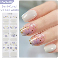 20Tips Spring Summer Flowers Aurora Semi-cured UV Gel Nail Art Stickers Gold Foil Full Cover Gel Nail Strips Nail Gel Uv Sticker