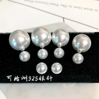 可檢測925銀針雙面珍珠耳釘女前后大小球耳環日韓版時尚氣質耳飾