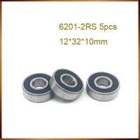 5PCS High quality ABEC 6201 2RS 6201RS 6201-2RS 6201 RS 12x32X10 mm double Rubber seal Groove Ball B