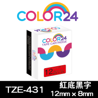 【Color24】for Brother TZ-431/TZe-431 紅底黑字 副廠 相容標籤帶_寬度12mm(適用 PT-H110 / PT-P300BT)