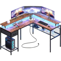 Computer Desk, Corner Desk Home Gaming Chair Rustic Brown Gamer Table, Computer Desk