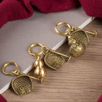簸箕鋤頭葫蘆掛件純黃銅汽車鑰匙扣鏈復古包包掛飾男女手工編織繩