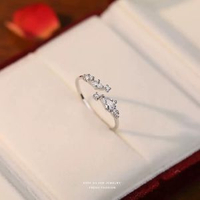 s999足銀超閃星點鋯石戒指女輕奢優雅高階小眾氣質鏤空活口戒