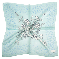 Nina Ricci 手繪風花朵混綿方型絲巾-水綠色