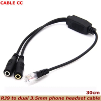 30cm new dual 3.5mm audio jack female to male RJ9 plug adapter converter cable PC computer headset phone use