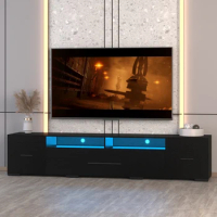 TV Console with Locker, Remote Control, APP Control Long LED TV Cabinet, 31 Modes of Dimming, For 80 Inch TV
