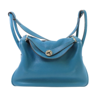 【二手名牌BRAND OFF】HERMES 愛馬仕 伊茲密爾藍 TC皮革 Lindy 30 兩用包 銀扣 □Q