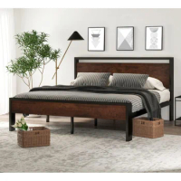 SHA CERLIN 14 Inch King Size Metal Platform Bed Frame with Wooden Headboard and Footboard, Mattress Foundation, No Box Spring Ne