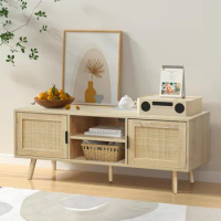 Vine made TV stand in farmhouse, modern entertainment center with storage cabinet, wooden small media console, free shipping