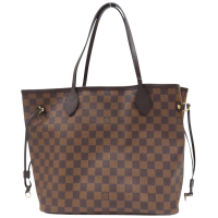 【二手名牌BRAND OFF】LOUIS VUITTON LV 路易威登 棕色 棋盤格帆布 Neverfull MM 肩背包 托特包 N51105