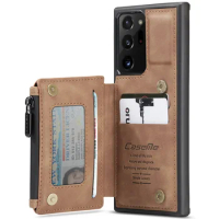 For Samsung Galaxy Note 20 Ultra S20 FE Leather Case,CaseMe Retro Back Case Card Slots Zipper Wallet Back Case Stand Back Cover