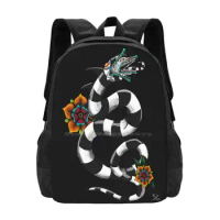 Sandworm Pattern Design Bag Student's Backpack Sandworm Beetlejuice Tim Burton Snake Halloween Tattoo Flower Blackandwhite