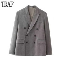 TRAF Double Breasted Blazer for Women Winter Office Women's Blazers Long Sleeve Basic Jacket Women 2024 Straight Blazer Women