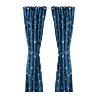 AFTONSPARV 窗簾附布腰 2件裝, 太空 藍色/白色, 120x250 公分