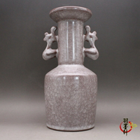 古玩收藏 宋官窯精品 冰裂紋釉 雙耳花瓶 古董陶瓷器仿古老貨擺件