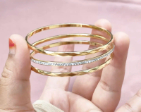 Gelang titanium keroncong anak remaja diameter 5 cm permata tengah set isi 3 bangle wanita asli tita
