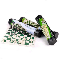 Outdoor Travel Portable Chess Set Barrel Child Gift Folding Chessboard Plastic Chess Pieces Family Board Games Kids Chess Set