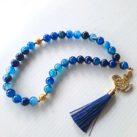 TASBIH BATU NATURAL BLUE SAFIR JUMBO 10MM 33BUTIR LAFADZ ALLAH RUMBAI