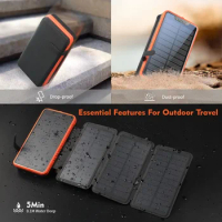 Solar Power Bank with 4 Solar Panel Fast Charge Large Capacity 26800mAh Spare Battery Portable PowerBank Battery For iPhone Mi