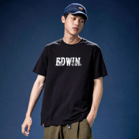 【EDWIN】男女裝 網路獨家↘手繪立扣LOGO短袖T恤(黑色)