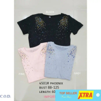 Baju 4501 Thirt Phoenix BC Kaos Wanita katun pink/grey/black Kekinian@@ Oversize Atasan T-Shirt Moti