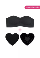 Kiss &amp; Tell Special Bundle Nelly Seamless Wireless Push Up Bra and Nipple Cover Pads Heart Stick On Nubra in Black