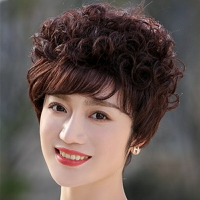 短假髮真髮整頂假髮-蓬鬆短捲髮熟齡女配件2色74dj61【獨家進口】【米蘭精品】