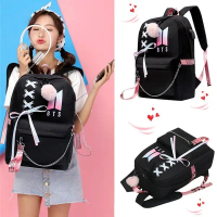 KPOP BT21 BTS Cartoon Women Backpack USB Student School Bag JIMIN Jisoo Large Outdoors Travel Bag