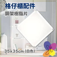 DIY格仔收納櫃組合配件-鋼架樹脂層板(白色,1件) 組合櫃分隔板 魔片置物櫃層板 餐廳辦公防疫隔板 百變寵物圍欄板 35cm x 35cm 白色1件